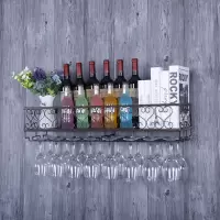 酒架酒架架架酒吧酒柜红酒壁挂酒瓶墙上挂杯创意倒挂铁艺杯摆件架 升级版长80宽20高17古铜色