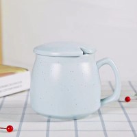 养森杯子创意陶瓷杯logo带盖勺广告杯刻早餐杯礼品 漫天星蓝色带盖