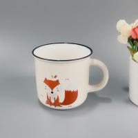 仿搪瓷杯子怀旧创意陶瓷杯子马克杯可爱卡通杯子情侣陶瓷杯咖啡杯 杏色3