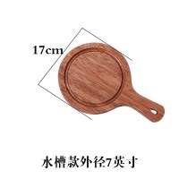 实木披萨盘木板托切甜点蛋糕木板盘面包板深色木托盘西餐牛排托盘 木腊油水槽外径7英寸