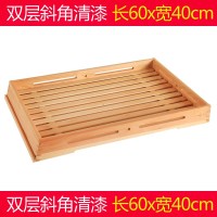 木质面包托盘木盘子欧式烘焙长方形创意多层蛋糕甜点心展示柜托盘 双层斜角60*40清漆可插标签