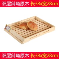 木质面包托盘木盘子欧式烘焙长方形创意多层蛋糕甜点心展示柜托盘 双层斜角38*28原木可插标签