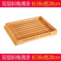 木质面包托盘木盘子欧式烘焙长方形创意多层蛋糕甜点心展示柜托盘 双层斜角38*28清漆可插标签