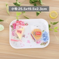 托盘长方形家用杯盘欧式茶盘水果盘仿瓷餐具创意客厅塑料深盘子 彩蝶之花小号+送彩蝶之花小号