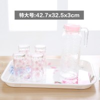 托盘长方形家用杯盘欧式茶盘水果盘仿瓷餐具创意客厅塑料深盘子 彩蝶之花特大号+送彩蝶之花特大