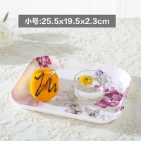 托盘长方形家用杯盘欧式茶盘水果盘仿瓷餐具创意客厅塑料深盘子 花开富贵小号+送花开富贵小号