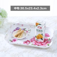 托盘长方形家用杯盘欧式茶盘水果盘仿瓷餐具创意客厅塑料深盘子 长春之花中号+送长春之花中号