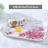 托盘长方形家用杯盘欧式茶盘水果盘仿瓷餐具创意客厅塑料深盘子 长春之花大号+送长春之花大号