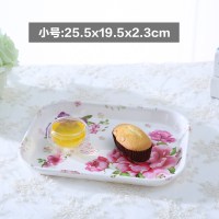 托盘长方形家用杯盘欧式茶盘水果盘仿瓷餐具创意客厅塑料深盘子 长春之花小号+送长春之花小号