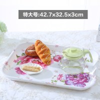 托盘长方形家用杯盘欧式茶盘水果盘仿瓷餐具创意客厅塑料深盘子 长春之花特大号+送长春之花特大