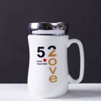 莲花图案水杯卡通办公室陶瓷杯女带盖带勺马克杯咖啡杯镜面荷花杯 520款镜杯杯+盖+勺+杯刷