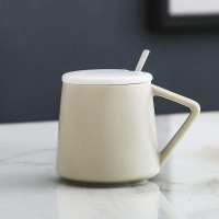 情侣杯子马克杯带盖勺INS潮流喝水杯家用早餐牛奶水杯女韩版。 [浅灰]带盖勺