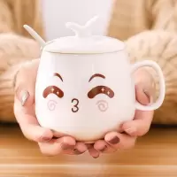 带盖水杯陶瓷杯盖日式办公室少女儿童杯子有盖欧式创意大肚瓦杯文 5930 带盖带勺么么哒