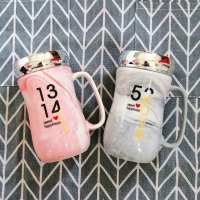 创意马克杯杯子可爱情侣咖啡杯一对韩版女学生水杯带盖勺潮流。 1314粉+520灰(2只)杯+镜子盖+