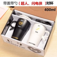 可叠加杯子收纳杯不占地叠杯套杯餐馆服务行业客人用杯喝水杯 带盖勺,超人、闪电侠400ml