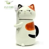 猫咪情侣杯子陶瓷杯带盖带勺可爱马克杯带盖勺大容量创意简约水杯 2号咖贱贱275ml偏小适合喝咖啡