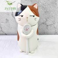 猫咪情侣杯子陶瓷杯带盖带勺可爱马克杯带盖勺大容量创意简约水杯 2号咖贱贱400ml