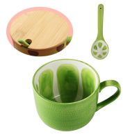 创意陶瓷杯子西瓜水杯牛奶杯可爱早餐燕麦片杯[2月2日发完] 哈密瓜水果早餐杯(杯+勺+盖)