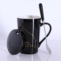 [可代写贺卡,盒装]400ML创意十二星座杯子陶瓷马克杯办公 白羊座(3.21-4.19)黑色带精品勺