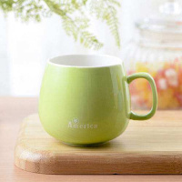 卡通可爱杯子带盖子勺子马克杯咖啡牛奶杯情侣水杯创意女学生。 清新绿色单杯(无勺无盖)