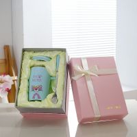 [盖+勺 高质量]创意卡通杯子陶瓷水杯可爱杯子女学生情侣马克杯 蓝色发呆豹礼盒装