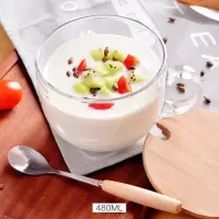 日式马克杯早餐杯玻璃透明带盖勺牛奶杯麦片杯麦片碗奶茶杯燕麦杯 早餐杯+竹盖+木勺