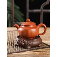 宜兴紫砂养壶托福猪茶托壶垫壶架圆形壶底座貔貅壶托茶垫茶道配件 黑色福猪茶壶底座