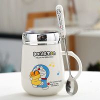 陶瓷杯马克杯子带盖带勺情侣水杯随手早餐杯大容量牛奶杯咖啡杯子 大肚杯[豆沙包带勺子23S]