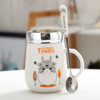 陶瓷杯马克杯子带盖带勺情侣水杯随手早餐杯大容量牛奶杯咖啡杯子 大肚杯[龙橙带勺子D5S]