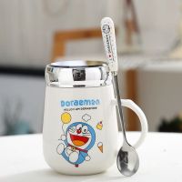 陶瓷杯马克杯子带盖带勺情侣水杯随手早餐杯大容量牛奶杯咖啡杯子 大肚杯[冰淇淋带勺子22S]