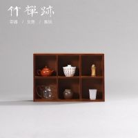 多宝格竹博古架小 茶具茶杯架茶架小摆件收纳架实木置物架 六格