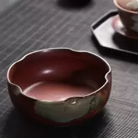 倒茶水的盆放具洗陶瓷家用大号功夫茶具笔洗青花陶瓷配件茶道 窑变五瓣花茶洗-紫金红