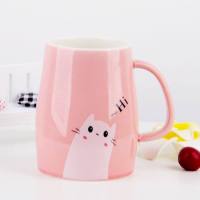 牛奶杯子陶瓷马克杯带盖勺刻字定制咖啡杯学生男少女可爱情侣水杯 粉红直口牛奶杯[单杯]