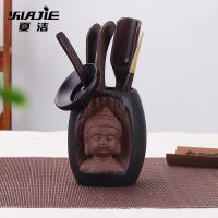 茶道六君子套装茶台茶盘茶具配件大全茶艺一体客厅茶架摆件 六君子-黑陶如来-黑檀