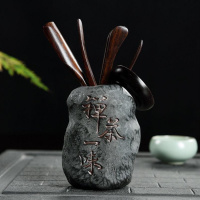 商务茶匙茶笔中式镊子收纳筒茶夹简约单人茶具刷子套装茶桶6件 D28-紫砂禅茶一味茶道-黑檀配件