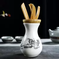 商务茶匙茶笔中式镊子收纳筒茶夹简约单人茶具刷子套装茶桶6件 N13-白山水六君子