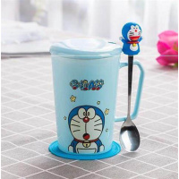 咖啡学生可爱的杯子卡通可爱套装超萌陶瓷家用情水杯子勺少女心勺 方把呆呆+勺盖垫