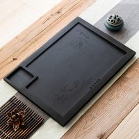 乌金石茶盘定制嵌入式茶桌中间内嵌火烧石材漏水面板茶台石板订做 鸟语花香53*37*1.8