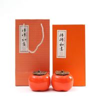 事事如意陶瓷柿子茶叶罐迷你小号密封醒茶罐茶叶包装陶瓷摆件陶瓷 精装礼盒