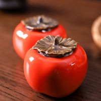 事事如意陶瓷柿子茶叶罐迷你小号密封醒茶罐茶叶包装陶瓷摆件陶瓷 高档柿子茶叶罐2