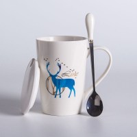 创意卡通马克杯喝水杯咖啡杯早餐杯牛奶杯学生陶瓷水杯镜杯随缘杯 C款带盖+精品勺
