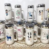 创意卡通马克杯喝水杯咖啡杯早餐杯牛奶杯学生陶瓷水杯镜杯随缘杯 陶瓷镜面杯带盖(图案随机)