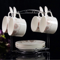 欧式骨瓷咖啡杯一套装简约陶瓷杯子喝茶杯喝水杯家用套杯个性创意 金丝芙蓉粉套装