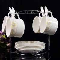 欧式骨瓷咖啡杯一套装简约陶瓷杯子喝茶杯喝水杯家用套杯个性创意 金丝芙蓉黄套装