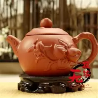 茶壶寿桃壶祝寿茶壶紫砂壶潮州朱泥320CC浮工艺品茶具把玩摆件 黑色
