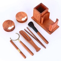 茶道六君子套装 茶垫功夫茶具杯垫茶台配件实木家用日式泡茶用具 DZ-花梨木兰花十二件套(荷叶)