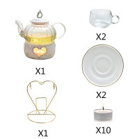 新款整套小型养生壶蜡烛加热玻璃小茶壶耐高温加厚烧水耐热托盘 南瓜壶+心型炉+2玻璃杯碟送杯架