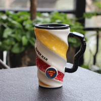 马克杯带盖勺文艺北欧茶杯陶瓷带盖可爱男生款简约个性水杯蜘蛛侠 超人+盖+杯刷