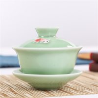 盖碗茶杯 景德镇青花瓷盖碗大号陶瓷功夫茶具三才碗敬茶碗泡茶壶 青瓷梅青盖碗140ml