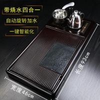 紫砂黑檀木茶盘家用茶托整块实木茶台大小号茶海功夫茶具简约托盘 黑檀纹简雅（带电炉）